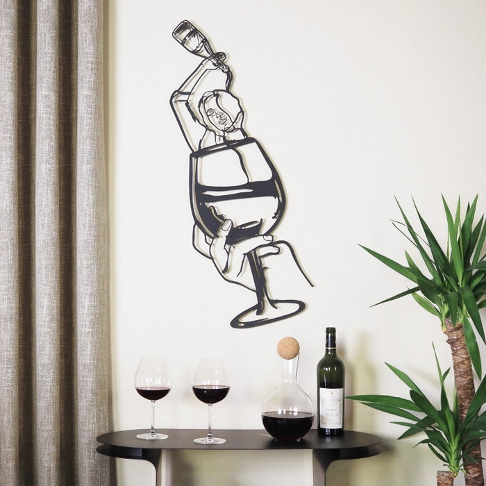 Wallity Glass of Wine Girl Line Art- APT749 L Decoración de Pared en Negro Wallity Glass of Wine Girl Line Art- APT749 L Decoración de Pared en Negro